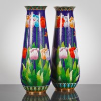 Lot 113 - PAIR OF CHINESE CLOISONNE VASES of elongated...