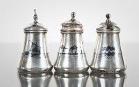 Lot 130A - THREE ISLAMIC NIELLO SILVER CONDIMENTS...