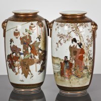 Lot 176 - PAIR OF JAPANESE SATSUMA VASES of baluster...