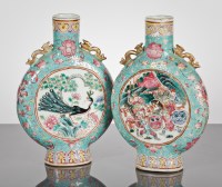 Lot 195 - PAIR OF CHINESE MOON VASES decorated in...
