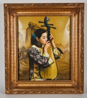 Lot 232 - CHINESE PAINTING ON CANVAS depicting a female...