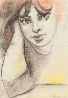 Lot 1912 - * PETER HOWSON OBE, PORTRAIT OF A GIRL pastel...