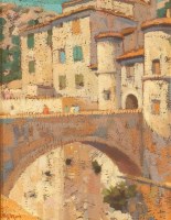Lot 1942 - * JOAN GILLESPIE, BRIDGE AT ENTREVAUX oil on...