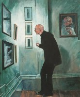 Lot 2032 - BRYAN EVANS, THE ART LOVER acrylic on board,...