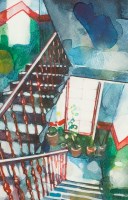 Lot 2034 - BRYAN EVANS, PLANTS IN A CLOSE watercolour on...