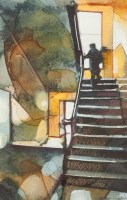 Lot 2047 - BRYAN EVANS, ANN ON THE STAIRS watercolour on...