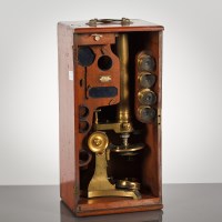 Lot 284 - VICTORIAN LACQUERED BRASS MONOCULAR MICROSCOPE...