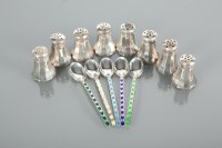 Lot 330 - FIVE SILVER AND ENAMEL COFFEE SPOONS with...