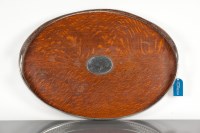 Lot 360 - EDWARDIAN OVAL SILVER PLATED TRAY inset with a...