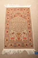 Lot 458 - PERSIAN SILK PRAYER RUG with deer and bird...