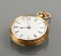 Lot 1006 - EIGHTEEN CARAT GOLD FOB WATCH the white enamel...