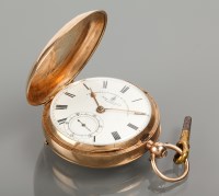 Lot 1049 - NINE CARAT GOLD FULL HUNTER POCKET WATCH by...