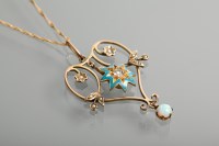 Lot 1141 - EDWARDIAN DIAMOND, OPAL AND SEED PEARL PENDANT...