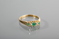 Lot 1209 - VICTORIAN EMERALD AND DIAMOND FIVE STONE RING...