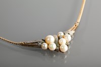 Lot 1330 - PEARL AND DIAMOND SET NECKLET with a...