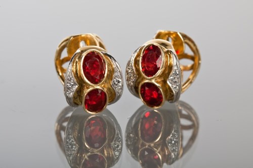 Lot 1258 - PAIR OF FINE RED GEM AND DIAMOND EARRINGS each...