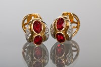 Lot 1258A - PAIR OF FINE RED GEM AND DIAMOND EARRINGS each...