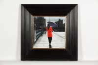 Lot 1920 - GERARD BURNS, RED COAT ON THE CLYDESIDE oil on...