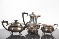 Lot 2 - SILVER FOUR PIECE TEA SERVICE of rectangular...