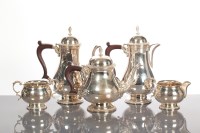 Lot 3 - SILVER FIVE PIECE TEA SERVICE of baluster form,...