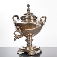 Lot 22 - VICTORIAN SHEFFIELD PLATE SAMOVAR of circular...