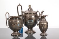 Lot 49 - LATE VICTORIAN SILVER PLATED THREE PIECE TEA...