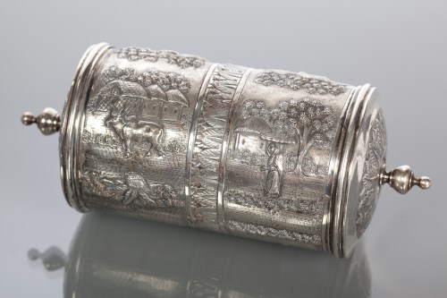 Lot 63 - EARLY 20TH CENTURY INDIAN SILVER SCROLL HOLDER...