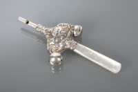 Lot 64 - SILVER AND MOTHER OF PEARL BABY RATTLE with a...