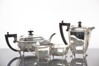 Lot 72 - SILVER FOUR PIECE TEA SERVICE of square form...