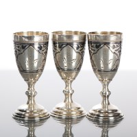 Lot 76 - SET OF THREE RUSSIAN NIELLO SILVER KIDDISH...