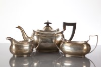 Lot 101 - SILVER THREE PIECE TEA SERVICE of rectangular...