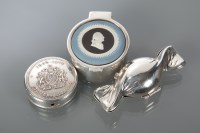 Lot 110A - THREE SILVER PILL BOXES one with a Wedgwood...