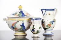 Lot 112 - TWO QUIMPER JUGS AND A SIMILAR TUREEN the jugs...