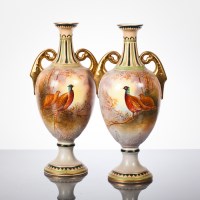 Lot 116 - PAIR OF CROWN DEVON VASES painted with...