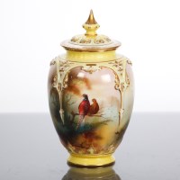 Lot 120 - ROYAL WORCESTER VASE WITH COVER painted by AC...