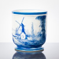 Lot 143 - VICTORIAN BLUE AND WHITE JARDINIERE decorated...