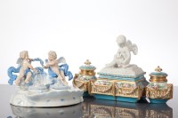 Lot 147 - TWO CONTINENTAL PORCELAIN DESK INKSTANDS both...