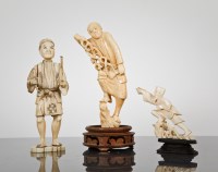 Lot 172 - THREE JAPANESE IVORY FIGURES comprising three...