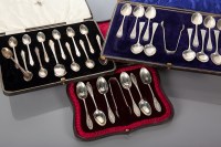 Lot 191 - THREE SETS OF SILVER TEA SPOONS comprising a...