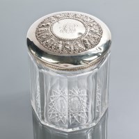 Lot 104 - LARGE SILVER LIDDED TOILET JAR with star-cut...