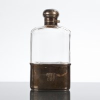 Lot 106 - SILVER AND CUT GLASS HIPFLASK engraved with...