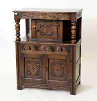 Lot 198 - 1920S CARVED OAK COURT CUPBOARD 116cm high,...