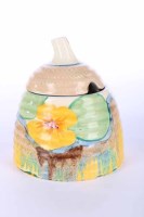 Lot 479 - CLARICE CLIFF BEEHIVE PRESERVE POT AND COVER...