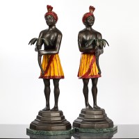 Lot 262 - PAIR OF HAND PAINTED BRONZE BLACKAMOOR STATUES...