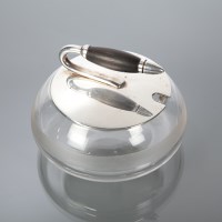 Lot 300C - SILVER PLATED AND GLASS CURLING STONE PRESERVE...