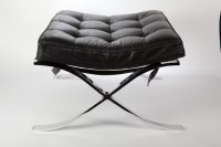 Lot 302A - CHROME AND BLACK LEATHER 'BARCELONA' OTTOMAN...