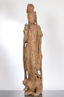 Lot 304 - CHINESE EARTHENWARE STANDING FIGURE OF GUANYIN...