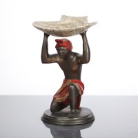 Lot 306 - COLD PAINTED BRONZE OF A KNEELING MAN holding...