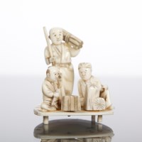 Lot 316 - JAPANESE IVORY OKIMONO OF WOODCUTTERS early...