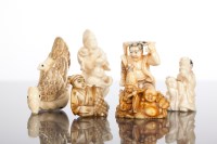 Lot 320 - SIX JAPANESE IVORY NETSUKE of ducks, samurai,...